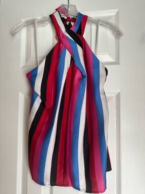 Express Multicolor Striped Halter Top - Pink, Blue, Black, White